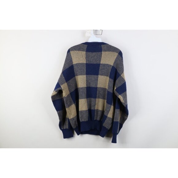 Vintage 90s Streetwear Mens Large Wool Blend Knit Checkered Crewneck Sweater - Picture 8 of 10